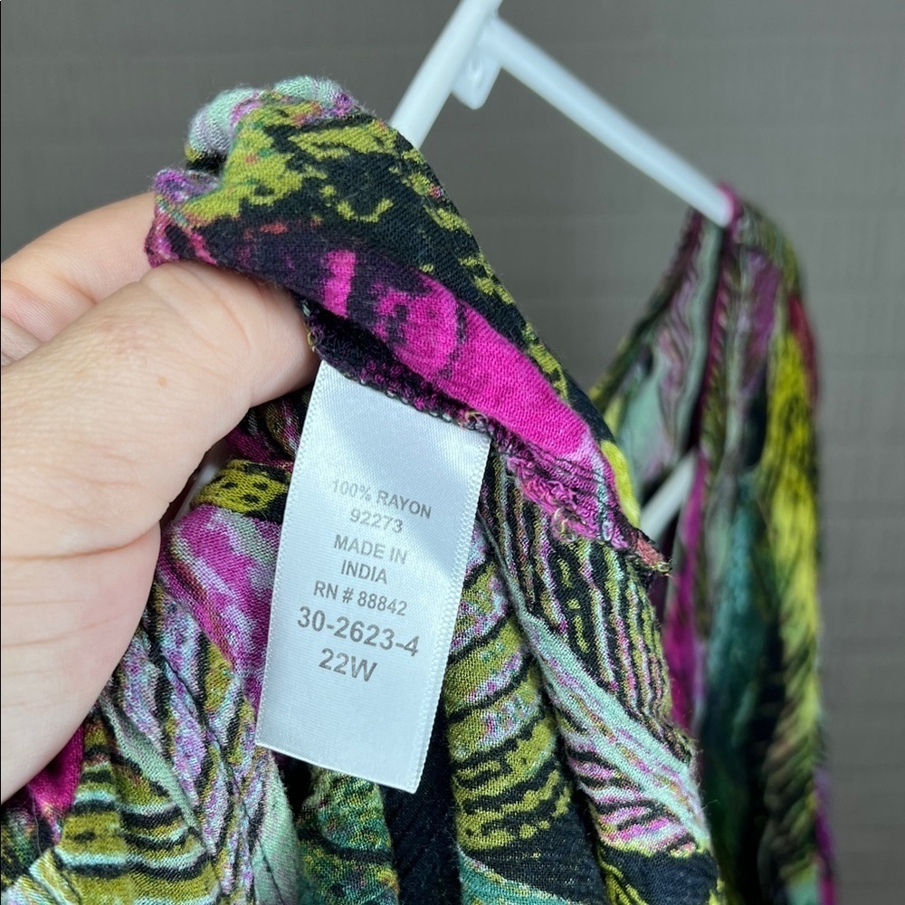 Roamans Multicolor Feather Print Button Down Shirt - Picture 4 of 4